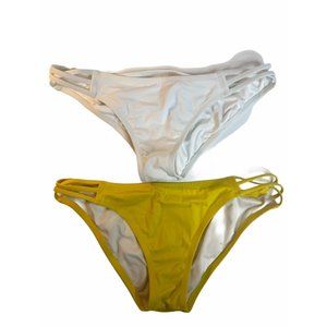 Victoria's Secret Womens Large Bikini Bottoms White Yellow Swim Strappy Lot of 2